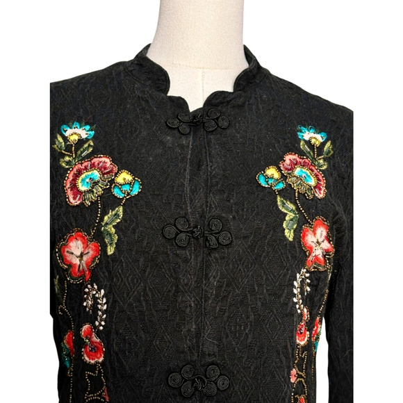 Bershka Black Beaded Embroidered Cropped Cotton Jacket Medium Boho - Picture 3 of 11